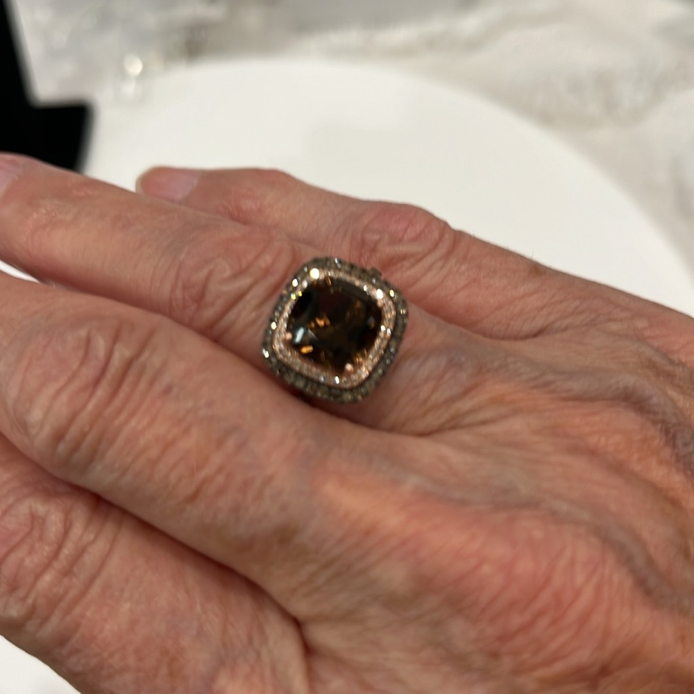 SMOKY QUARTZ APR 2.5ct RING .34 TW DIAMOND 14KT ROSE GOLD HALO SIZE 7 EXQUISITE - Picture 6 of 16